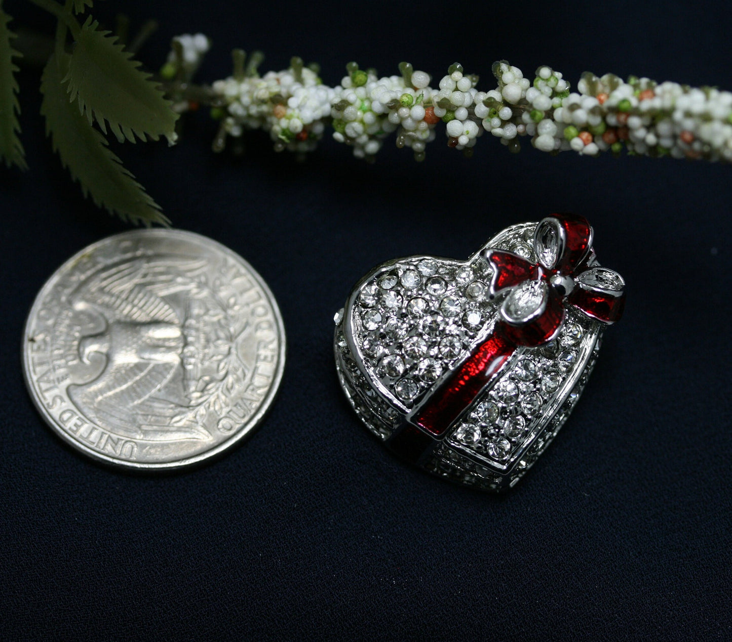 Vintage Valentine's Day Heart Candy Box Diamond Crystal Rhinestone Brooch Pin, Heart Brooch Jewelry GIft