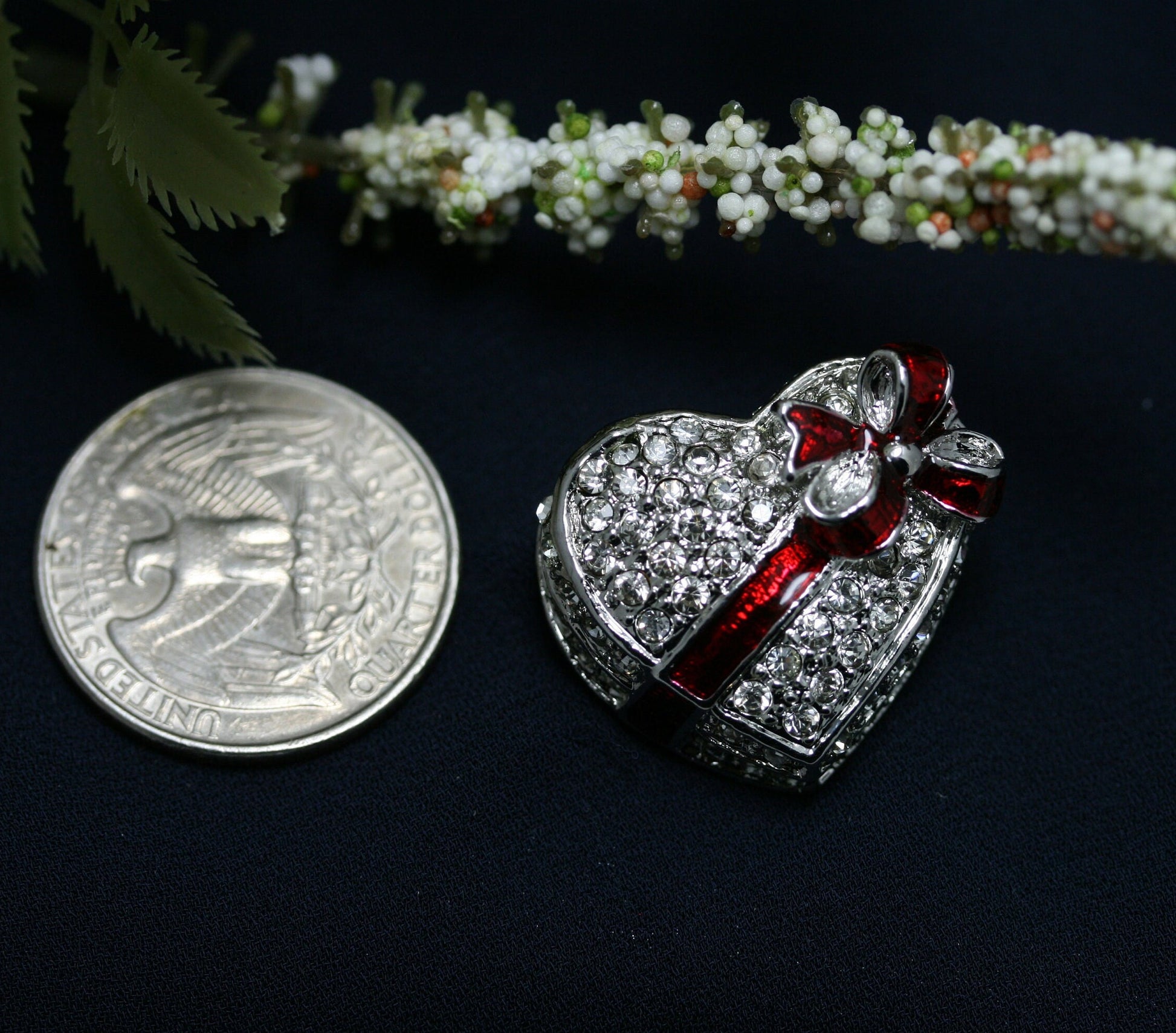 Vintage Valentine's Day Heart Candy Box Diamond Crystal Rhinestone Brooch Pin, Heart Brooch Jewelry GIft