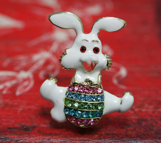 Rhinestone Crystal Enamel Spring Easter Bunny Rabbit Egg Brooch Pin, Easter Egg With Bunny Pin, Easter Brooch Jewelry