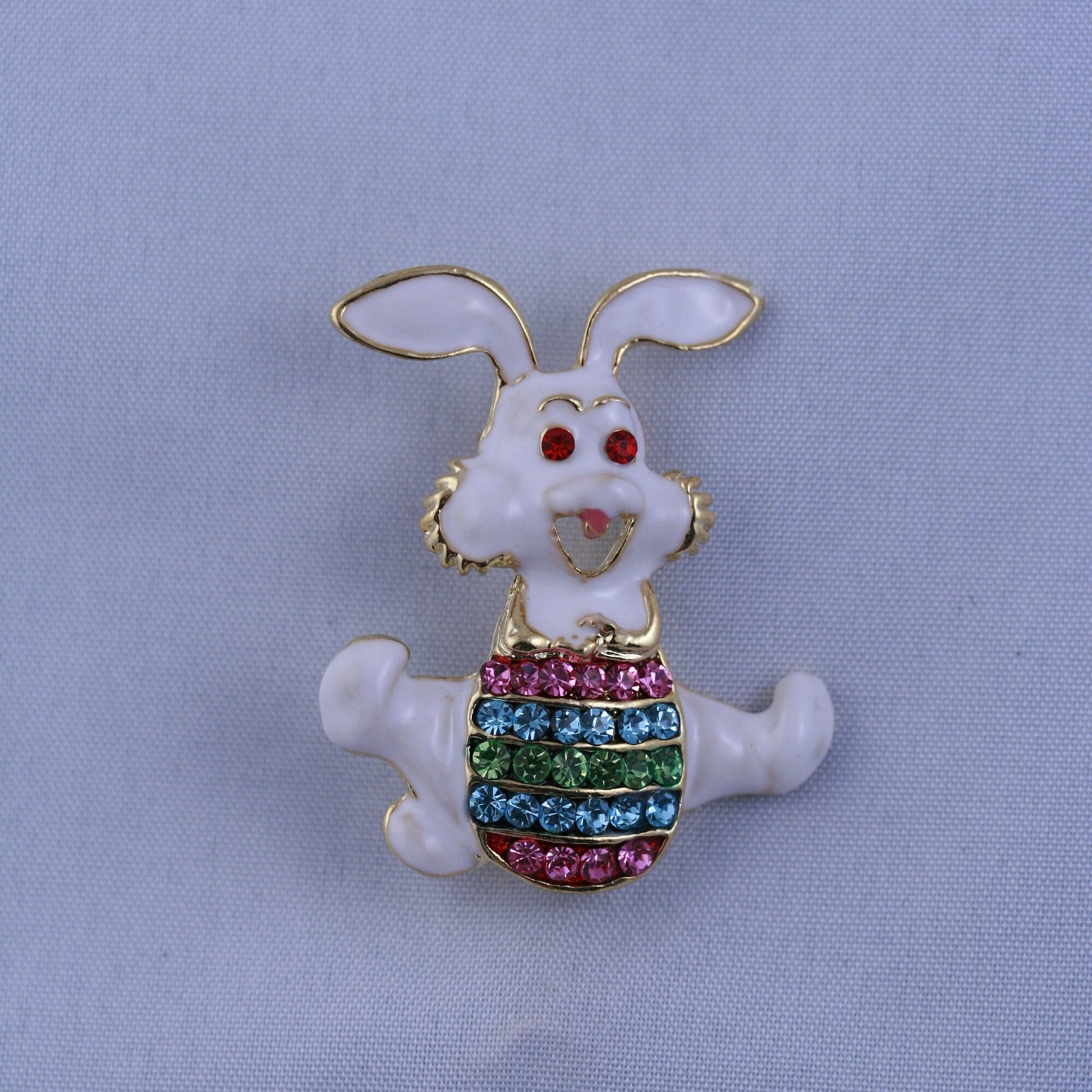 Rhinestone Crystal Enamel Spring Easter Bunny Rabbit Egg Brooch Pin, Easter Egg With Bunny Pin, Easter Brooch Jewelry