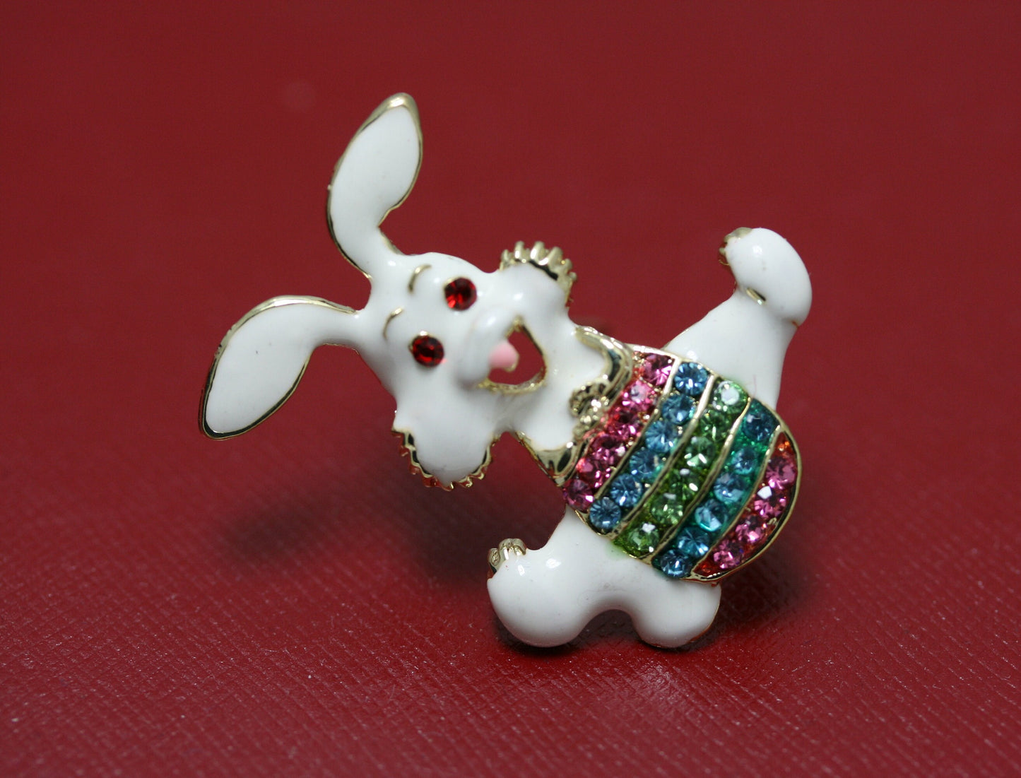 Rhinestone Crystal Enamel Spring Easter Bunny Rabbit Egg Brooch Pin, Easter Egg With Bunny Pin, Easter Brooch Jewelry