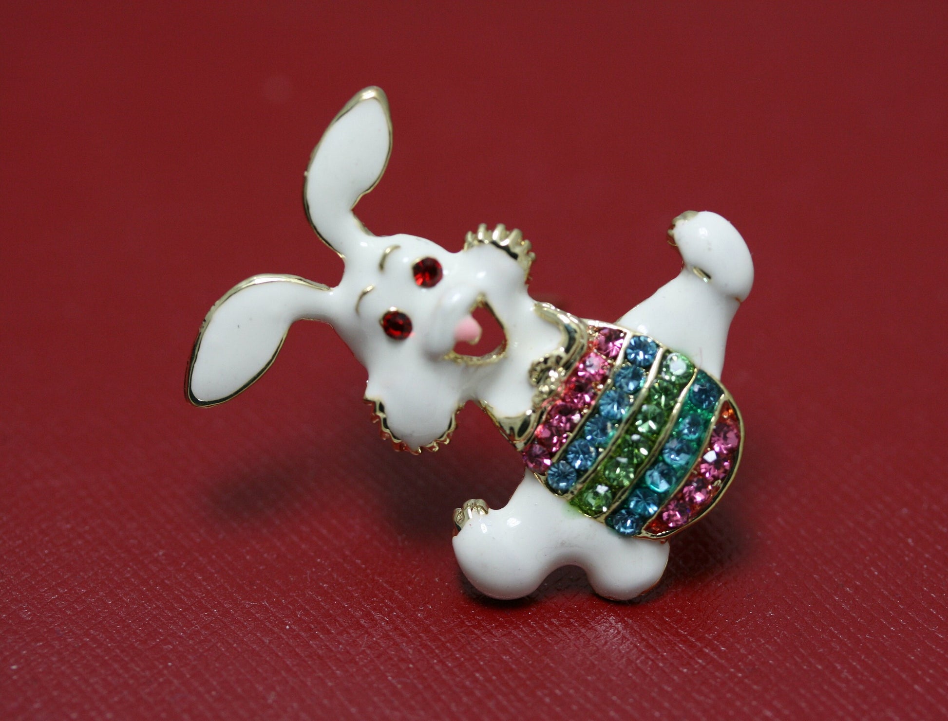 Rhinestone Crystal Enamel Spring Easter Bunny Rabbit Egg Brooch Pin, Easter Egg With Bunny Pin, Easter Brooch Jewelry
