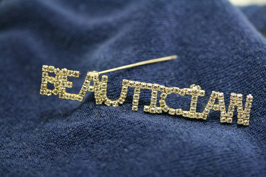 Unique Gift Profession Lapel Pin "Beautician" Crystal Letters Brooch Accessories, Rhinestone letter lapel Brooch " Beautician"