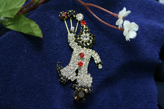 Rhinestone Unmarked Dorothy Bauer vintage clown & balloons brooch pin