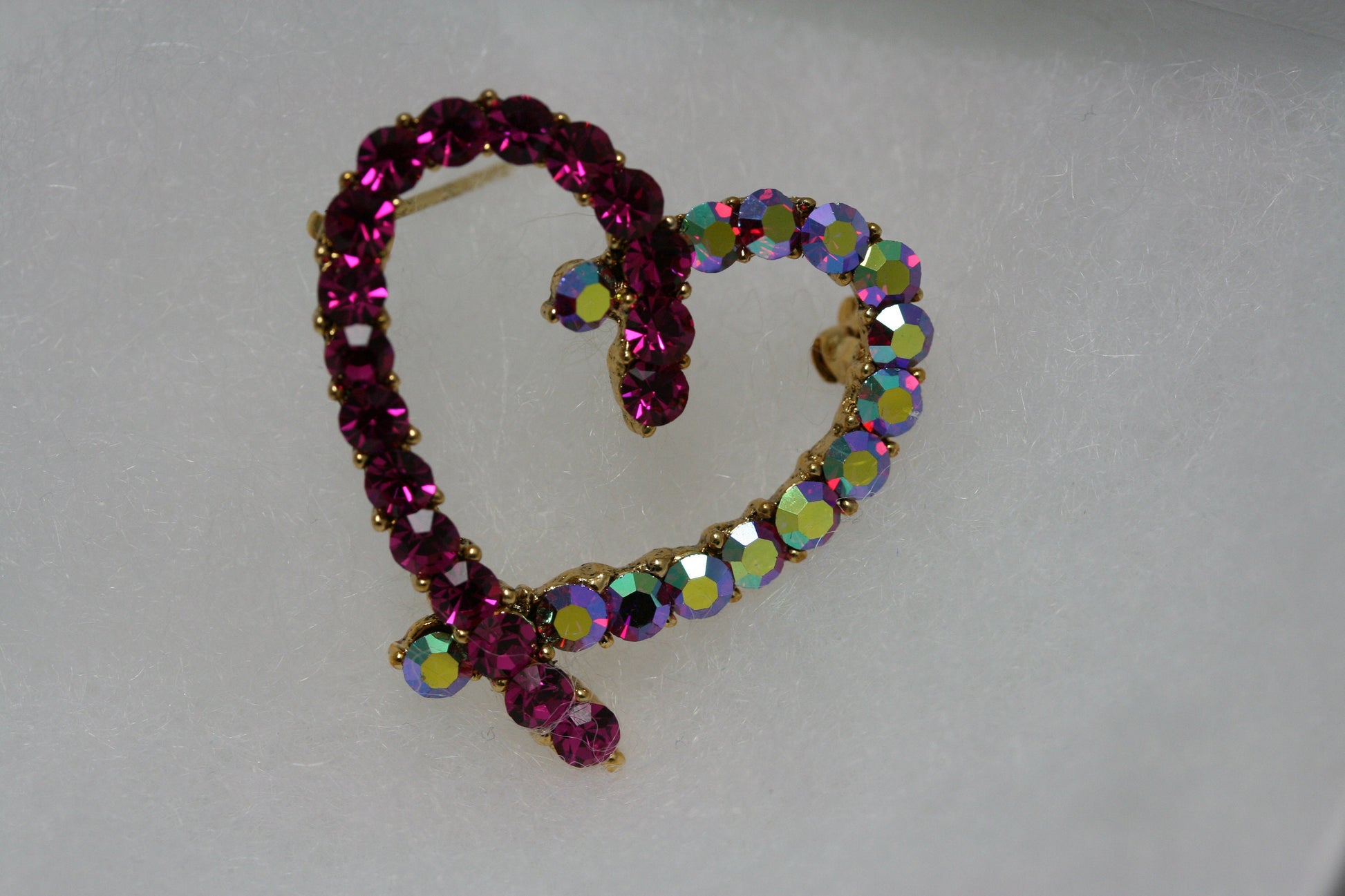 Rhinestone Pink Topaz Heart Brooch Pin, Crystal Valentine's day Heart Jewelry For Her