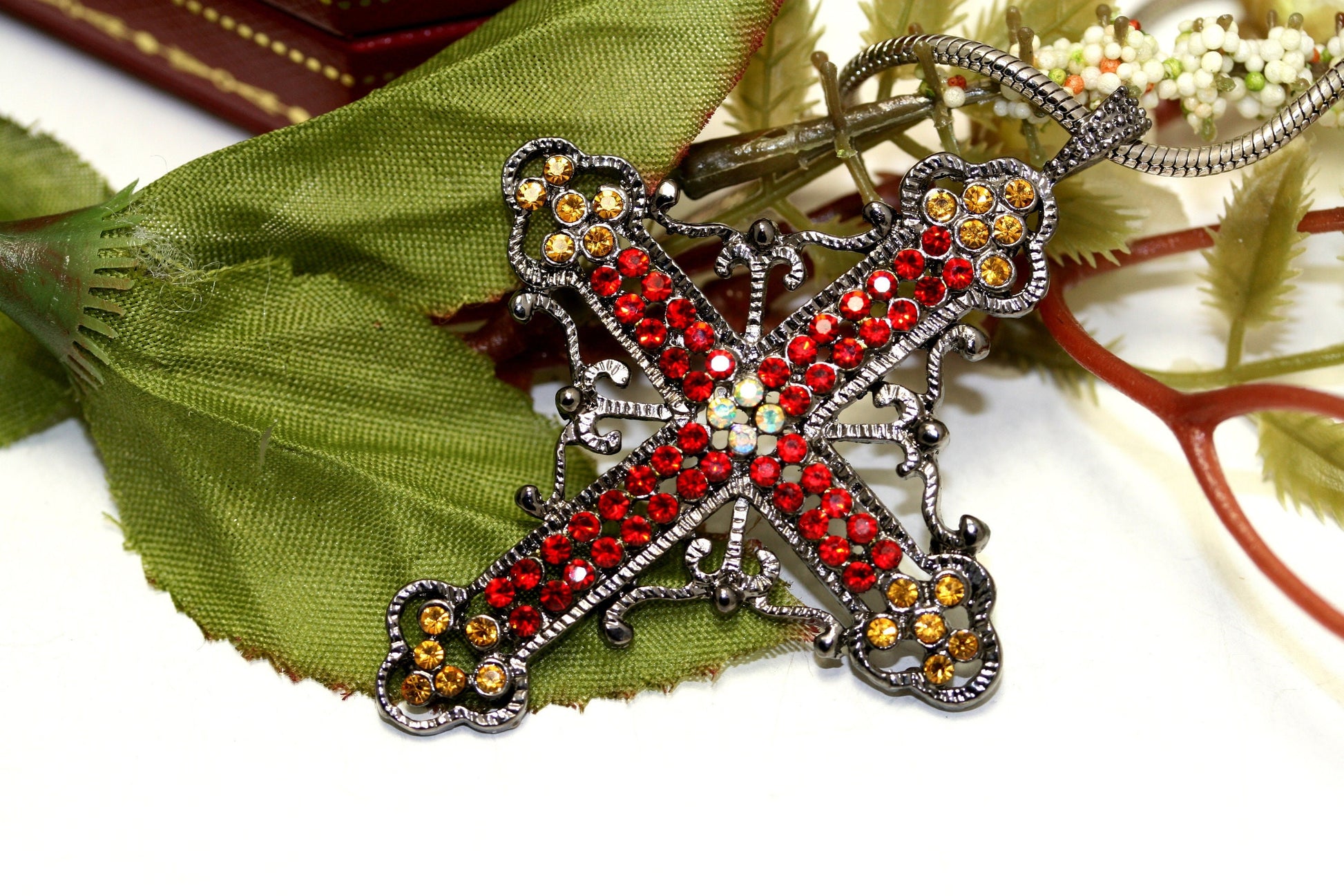 Black Finish With Rhinestone Cross Necklace Pendant, Cross Pendant Jewelry