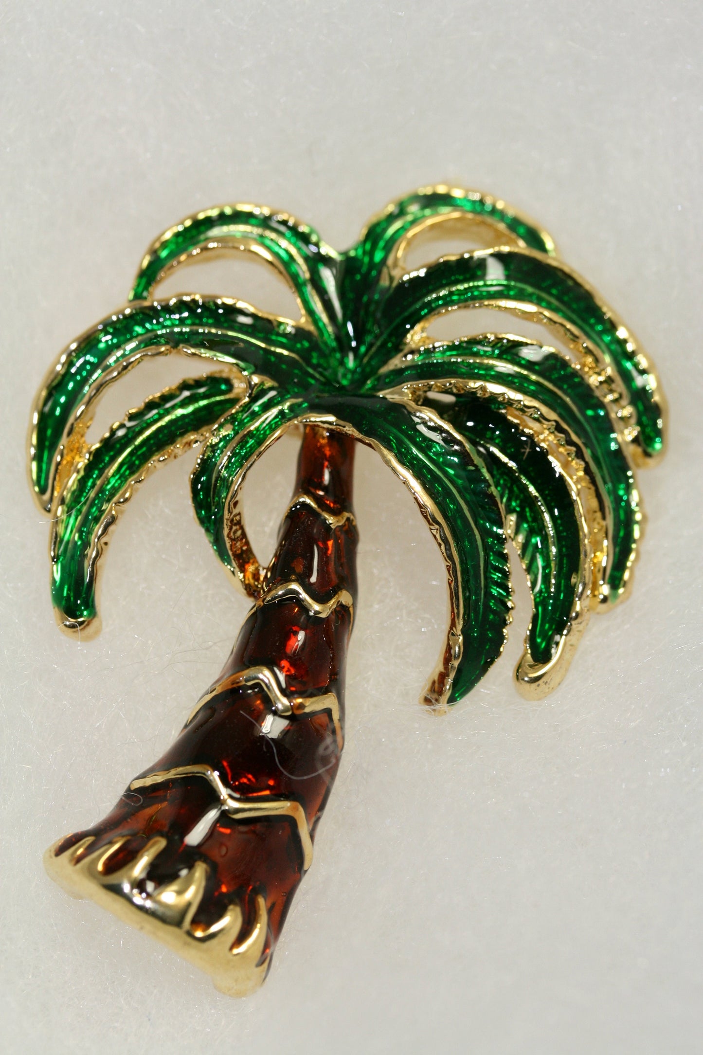 Enamel PALM TREE Pin Brooch Tropical Trees, Gold Tone Green and Brown Enamel Palm Tree Brooch, Costume Jewelry, Statement Tropical Tree Pin
