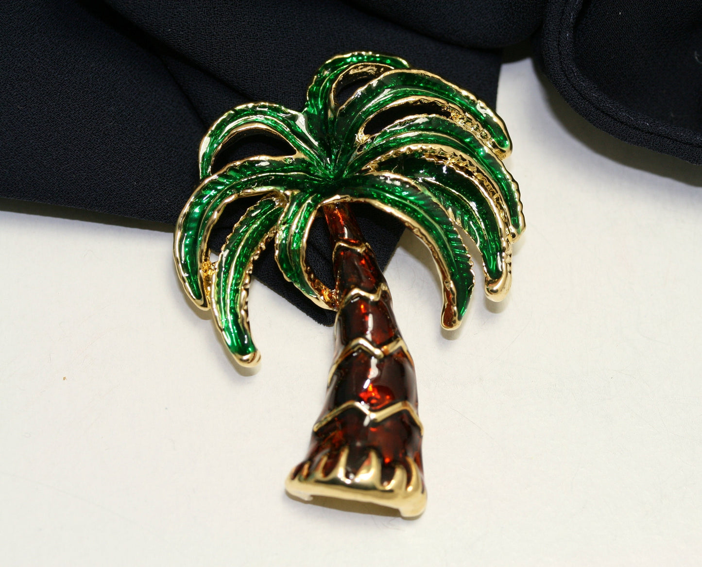 Enamel PALM TREE Pin Brooch Tropical Trees, Gold Tone Green and Brown Enamel Palm Tree Brooch, Costume Jewelry, Statement Tropical Tree Pin