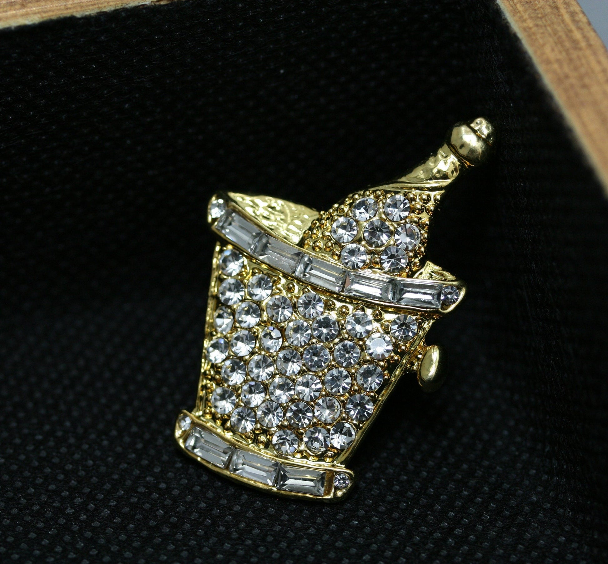 Rhinestone Ice Bucket with Champagne Bottle Pin Brooch, New Year Wedding Party Celebration Champagne Bottle Ice Bucket Pin