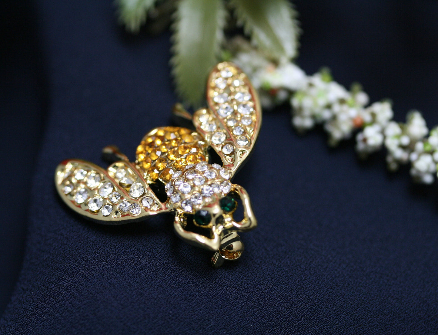 Topaz Color CZ Crystal Rhinestone Bee Insect Brooch Pin
