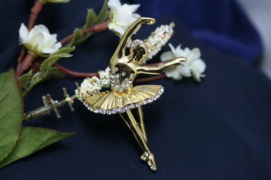 Gold-tone and Rhinestone Ballerina Pin Brooch, Dance Ballet Ballerina Pin Brooch Jewelry