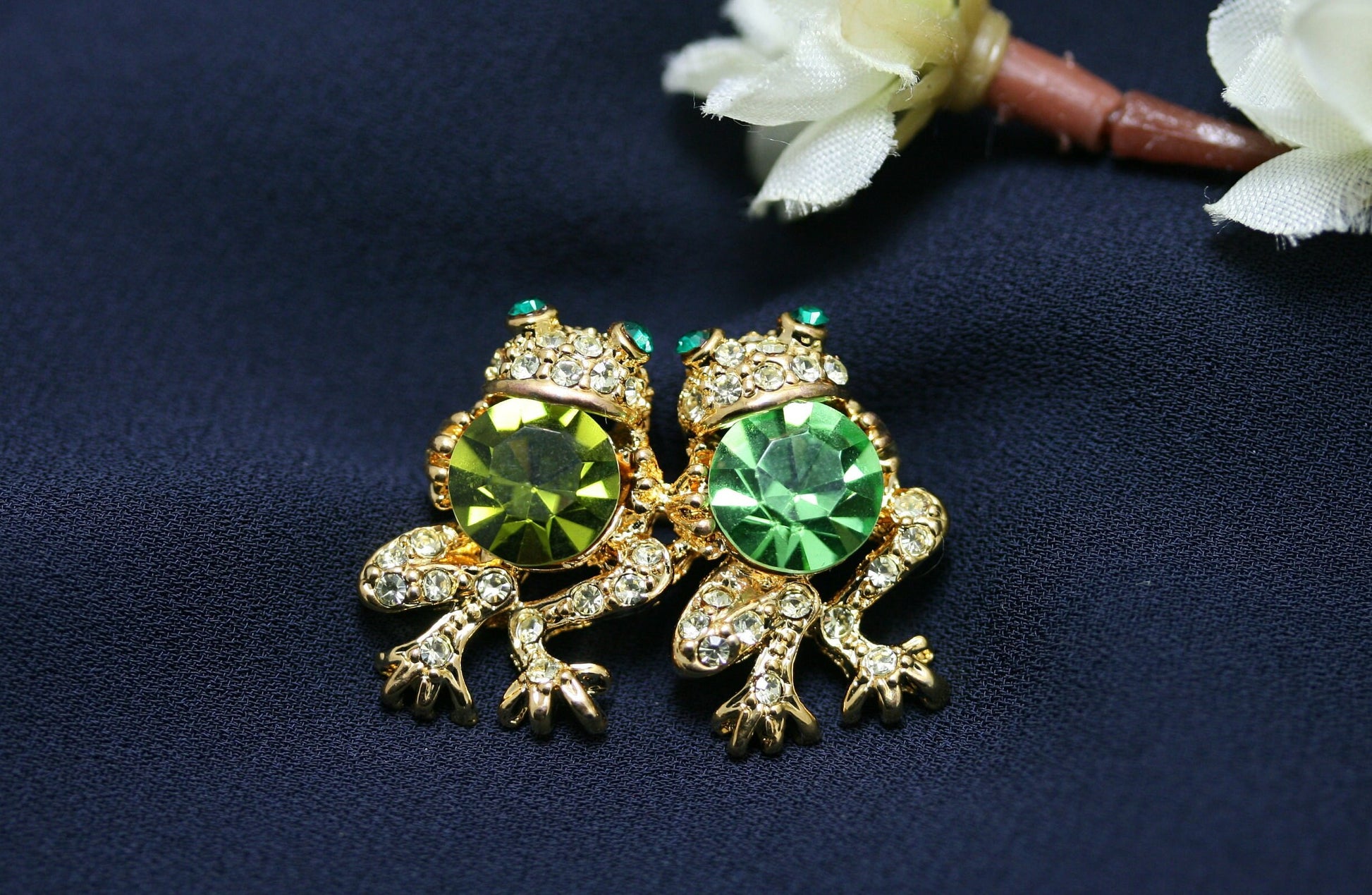 Rhinestone Frog Brooch, Swarovski Crystal Frog Pin