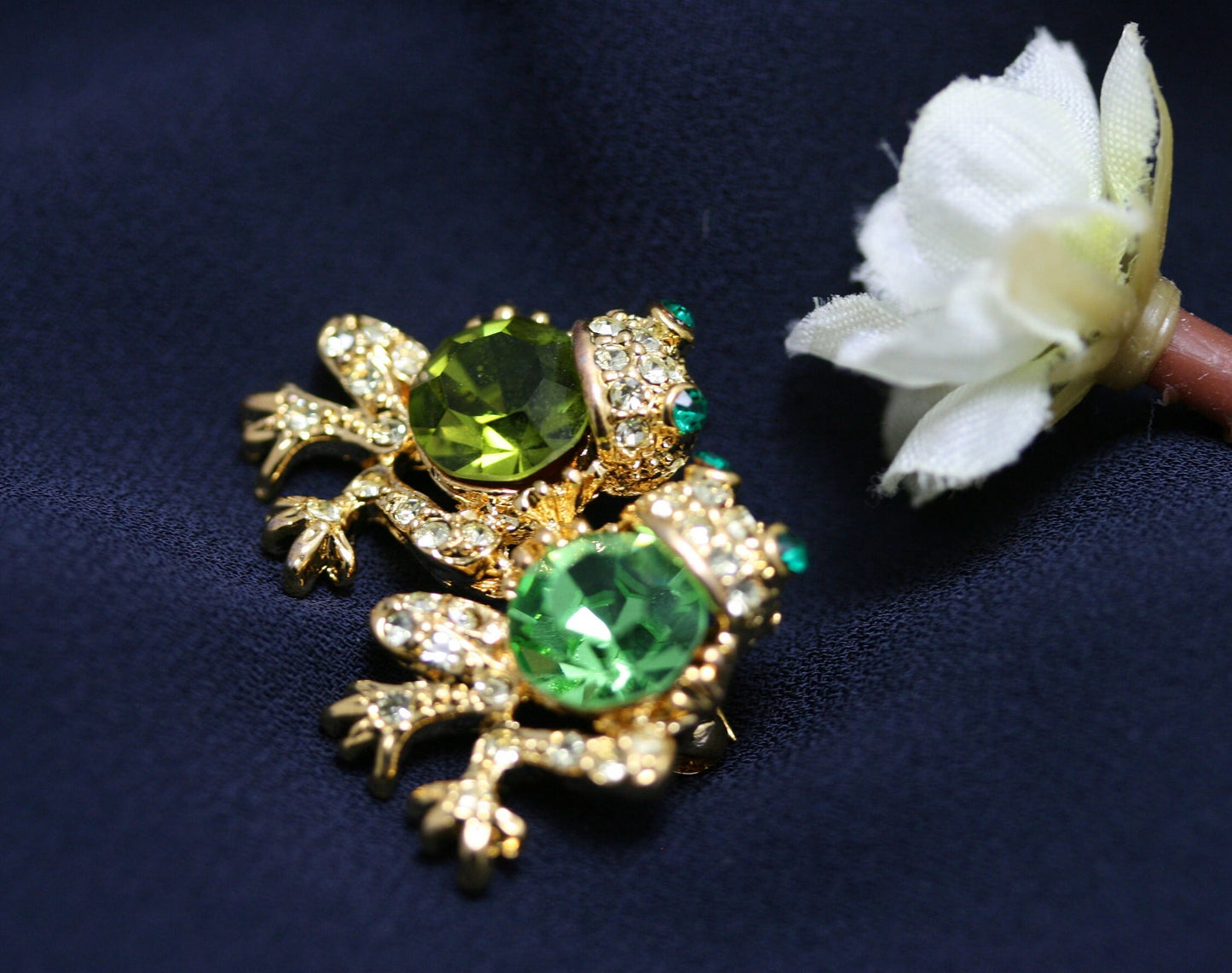 Rhinestone Frog Brooch, Swarovski Crystal Frog Pin