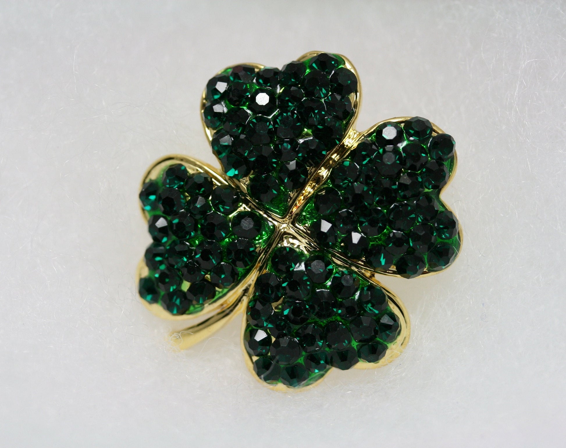 Rhinestone Shamrock Brooch, Crystal Shamrock Earrings , 4 Leaf Clover Pin, Irish Jewelry, St Patrick's Shamrock Pin & Earrings
