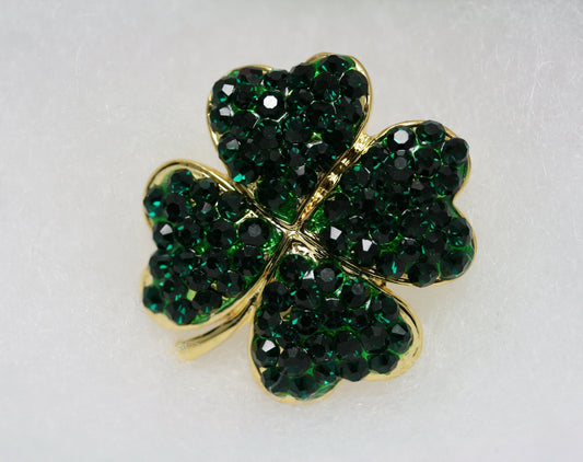 Rhinestone Shamrock Brooch, Crystal Shamrock Earrings , 4 Leaf Clover Pin, Irish Jewelry, St Patrick's Shamrock Pin & Earrings