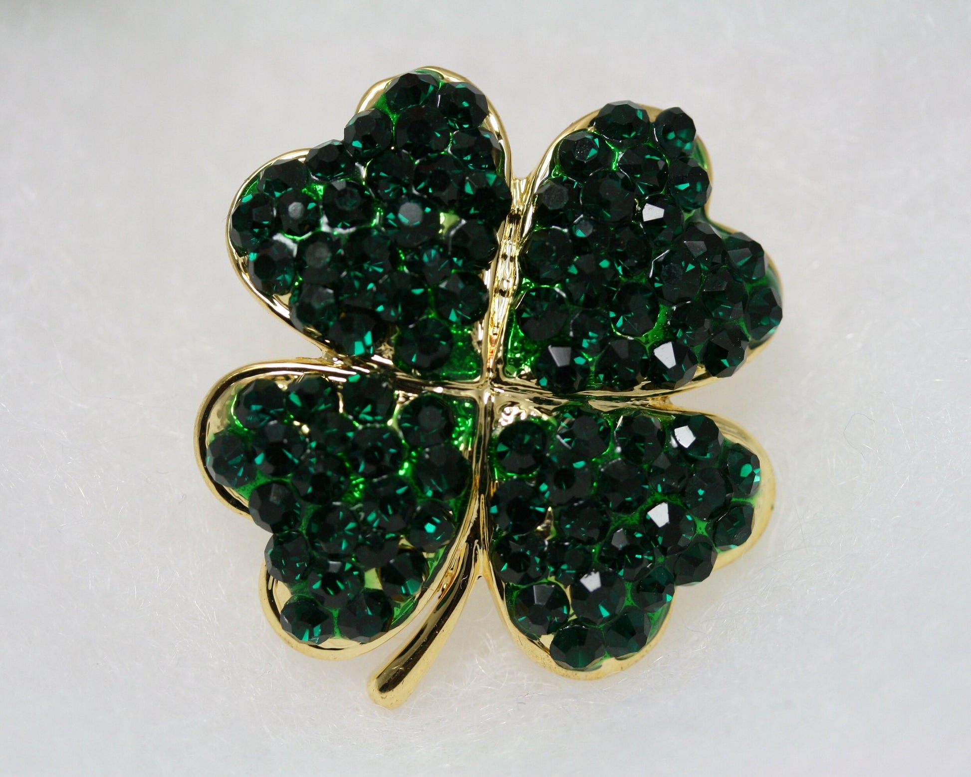 Rhinestone Shamrock Brooch, Crystal Shamrock Earrings , 4 Leaf Clover Pin, Irish Jewelry, St Patrick's Shamrock Pin & Earrings