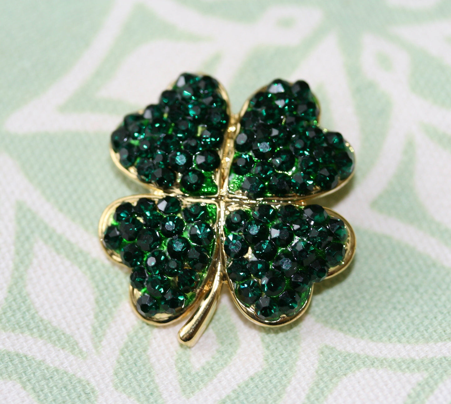 Rhinestone Shamrock Brooch, Crystal Shamrock Earrings , 4 Leaf Clover Pin, Irish Jewelry, St Patrick's Shamrock Pin & Earrings