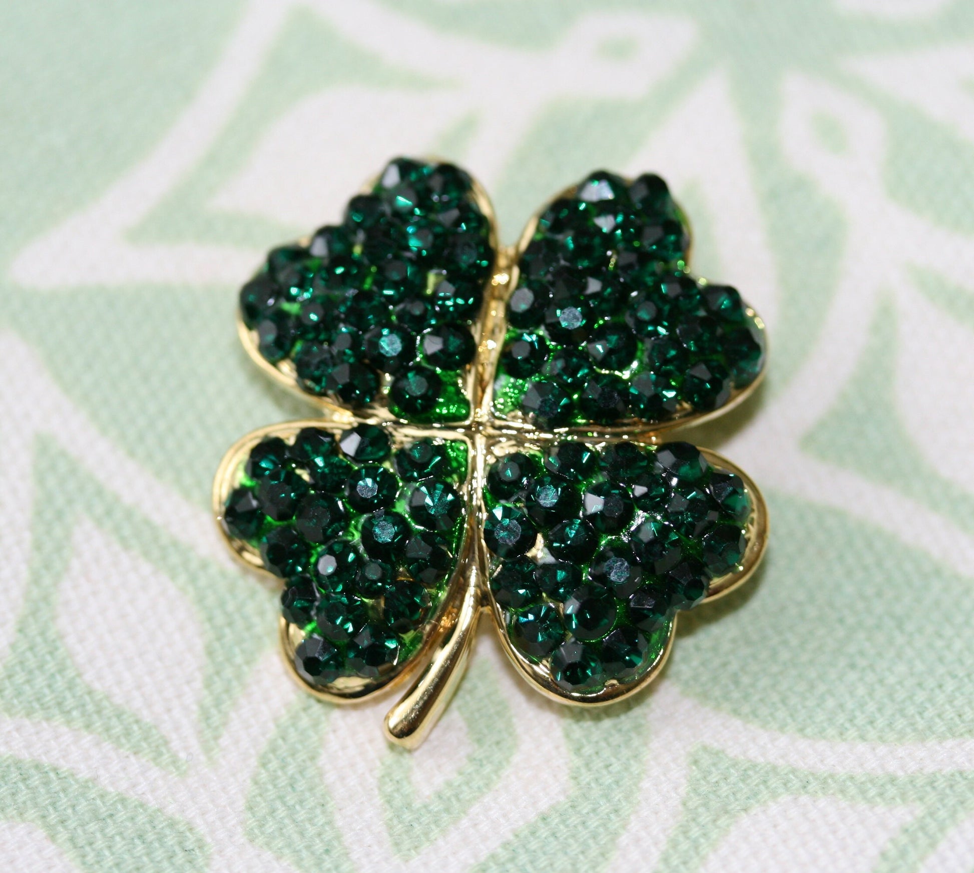 Rhinestone Shamrock Brooch, Crystal Shamrock Earrings , 4 Leaf Clover Pin, Irish Jewelry, St Patrick's Shamrock Pin & Earrings