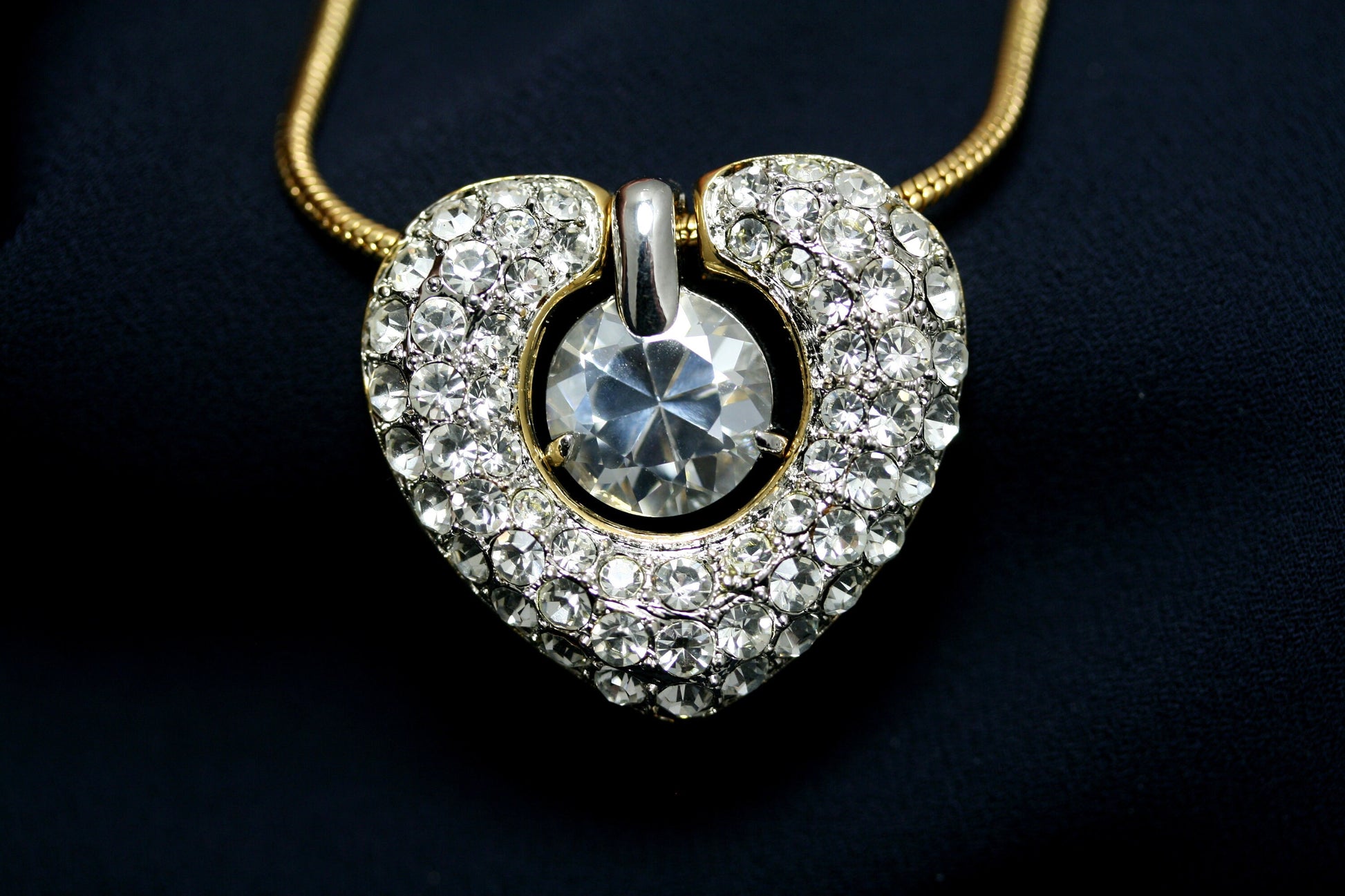 Clear Swarovski Crystal Rhinestone Open Heart Necklace Pendant, Valentine's day Heart Jewelry For Her