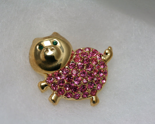 Pink Pig Brooch Pin, Rhinestone Pink Pig Brooch, Crystal pig pin