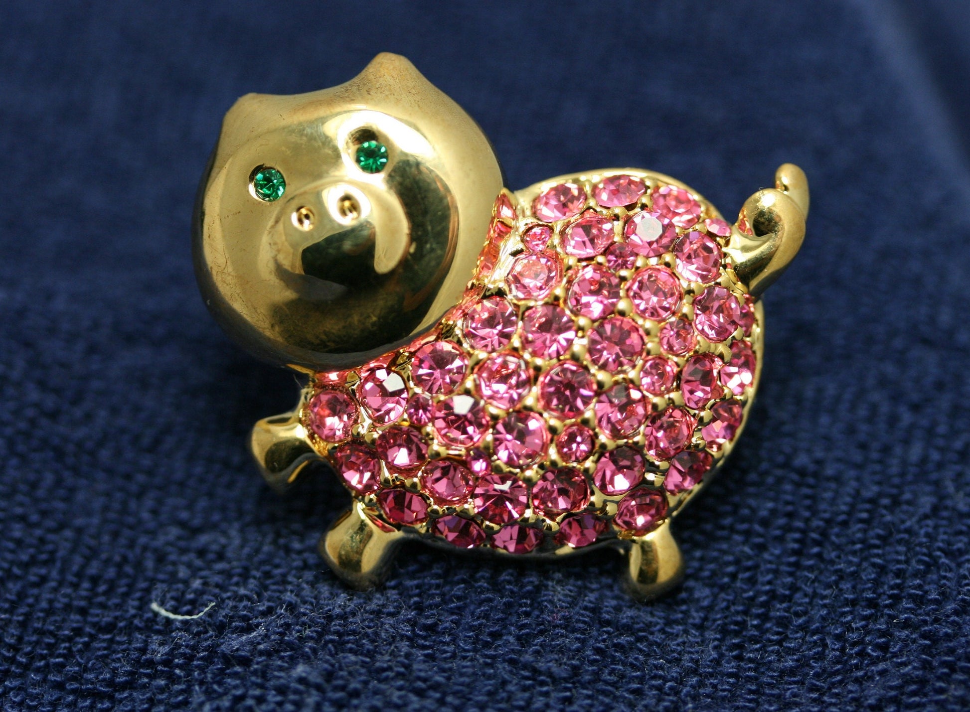 Pink Pig Brooch Pin, Rhinestone Pink Pig Brooch, Crystal pig pin