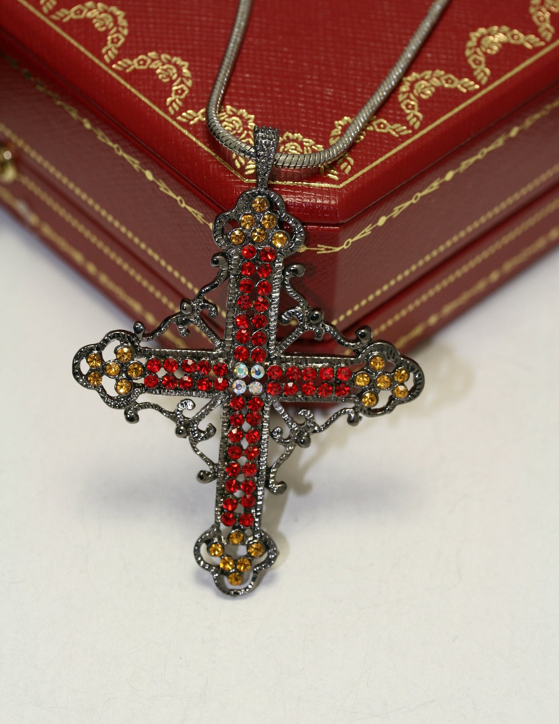 Black Finish With Rhinestone Cross Necklace Pendant, Cross Pendant Jewelry