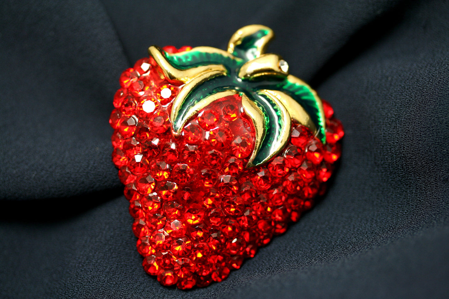 Enamel & Crystal Strawberry Brooch Pin and Pendant, Fruit Ruby Red Crystal Strawberry Brooch, Fruit Pin