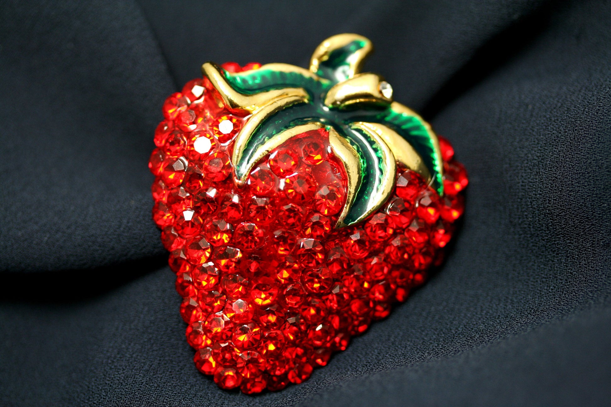 Enamel & Crystal Strawberry Brooch Pin and Pendant, Fruit Ruby Red Crystal Strawberry Brooch, Fruit Pin