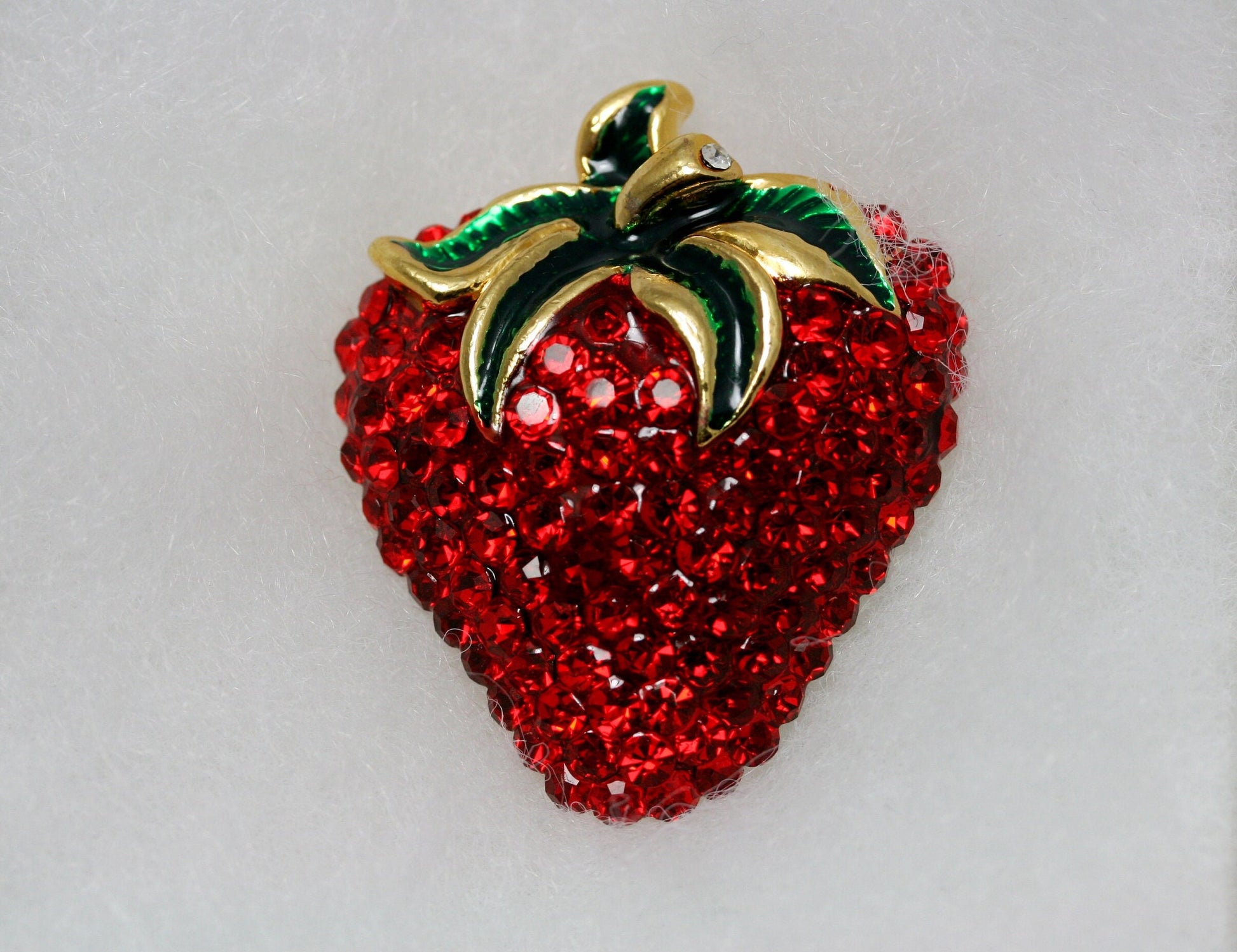 Enamel & Crystal Strawberry Brooch Pin and Pendant, Fruit Ruby Red Crystal Strawberry Brooch, Fruit Pin