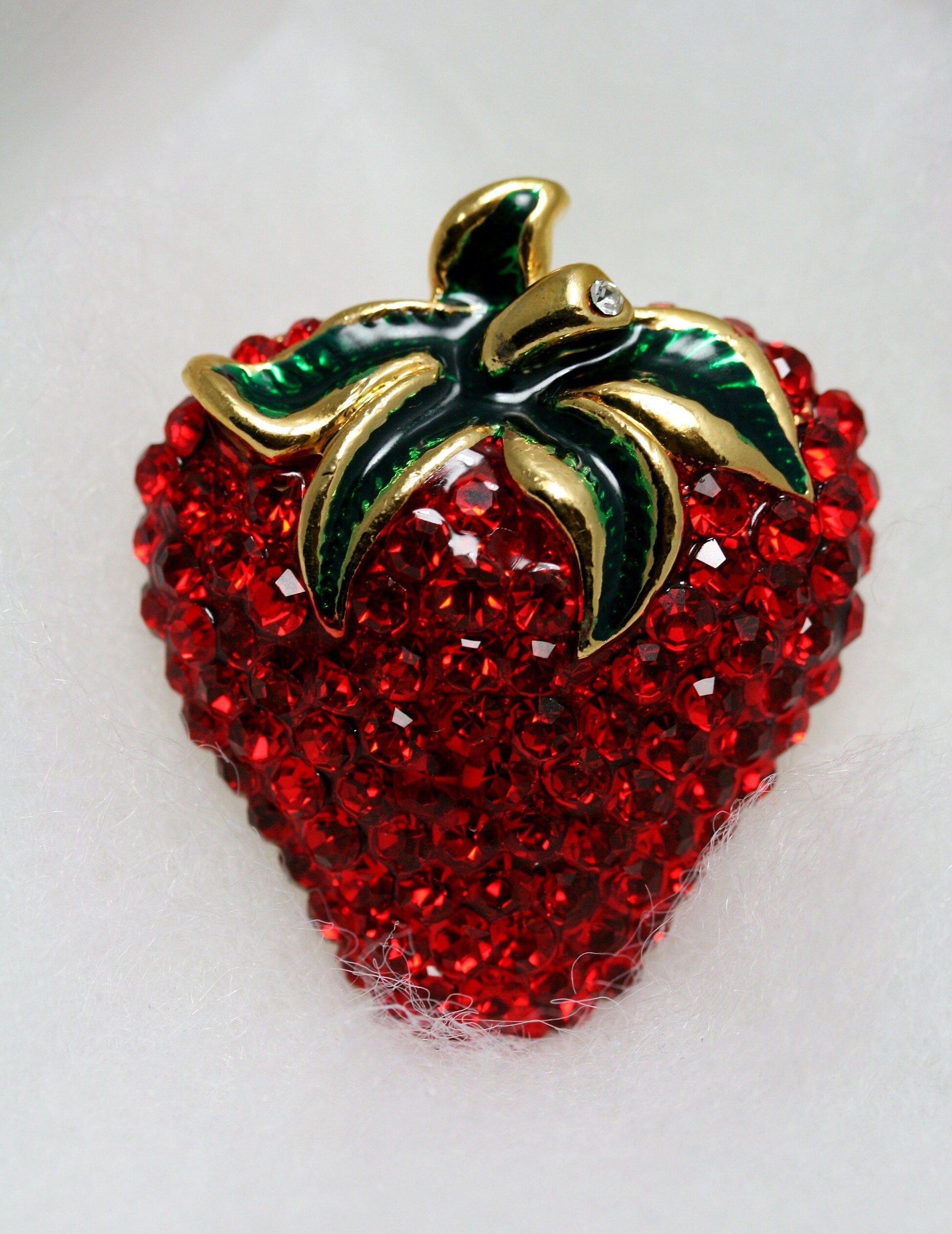 Enamel & Crystal Strawberry Brooch Pin and Pendant, Fruit Ruby Red Crystal Strawberry Brooch, Fruit Pin