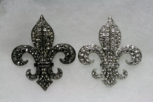 New Orleans Fleur De Lis Boutonniere Black Rhinestone Brooch, Pendant, French Fleur De LIs Crystal Lapel Pin, Flat Back Fleur De Lis Jewelry