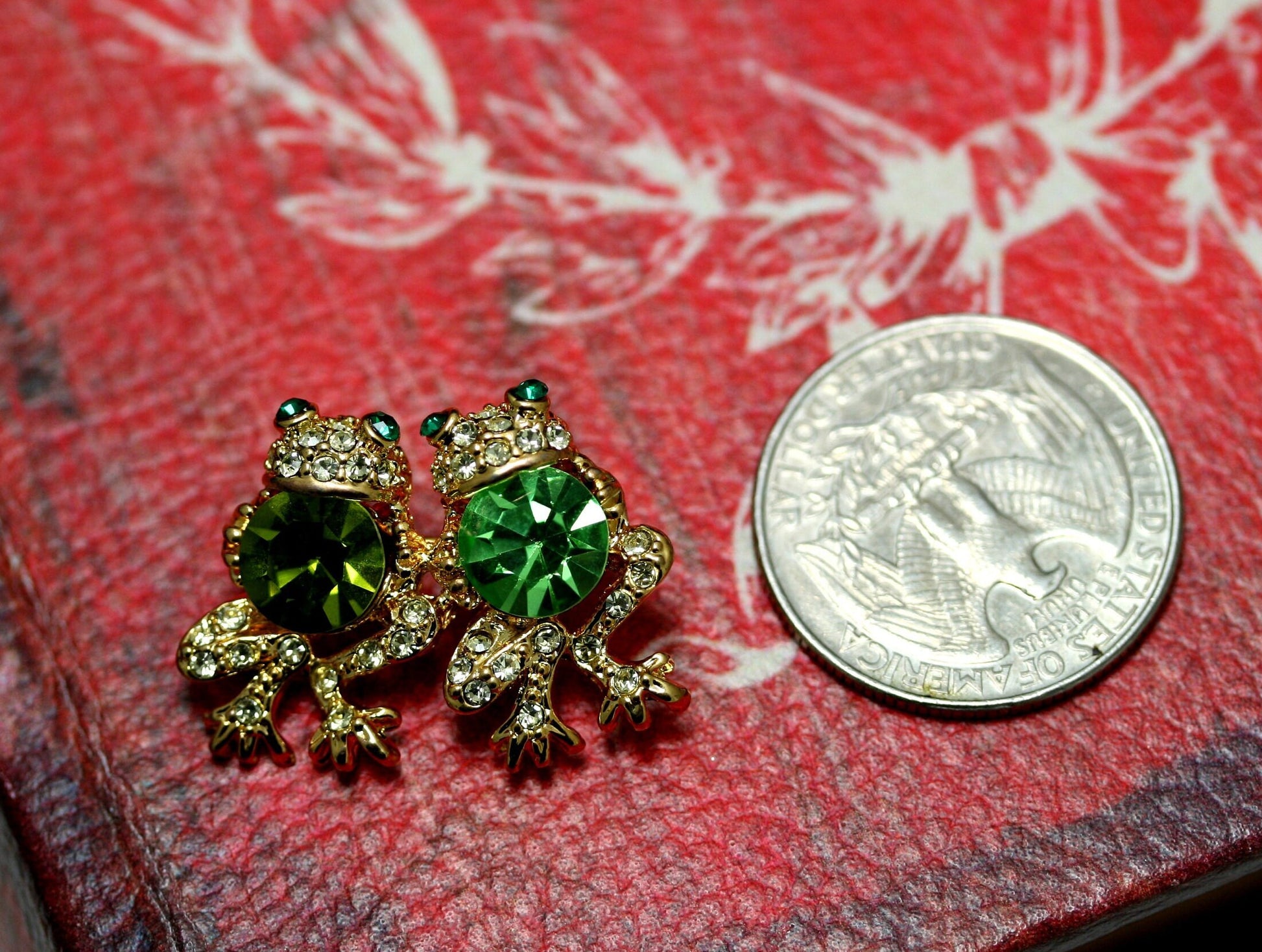 Rhinestone Frog Brooch, Swarovski Crystal Frog Pin