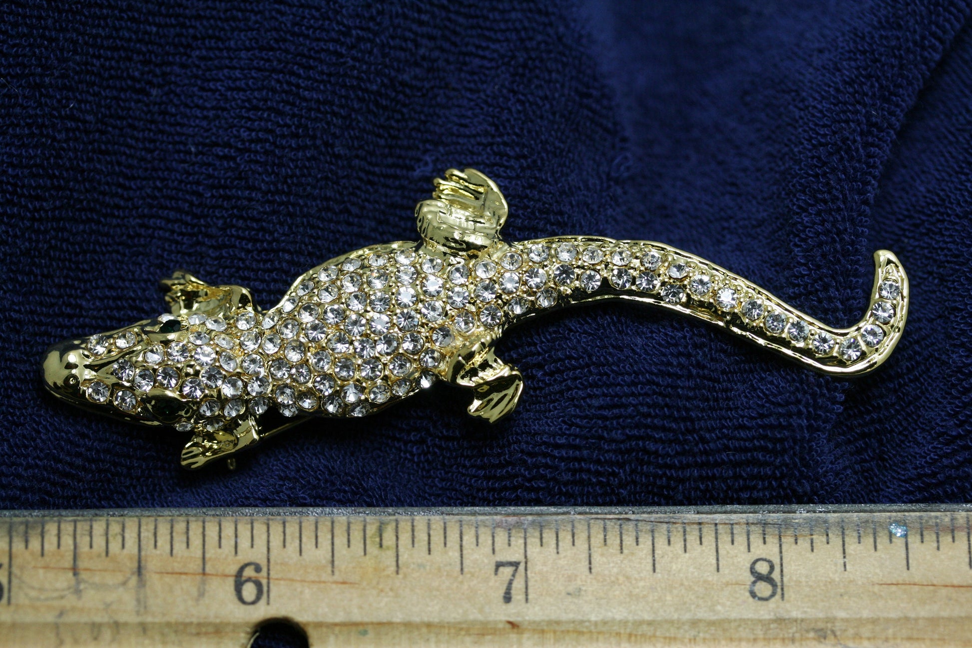 Vintage Jewelry Beautiful Gold Tone and Rhinestone Alligator Pin Brooch, Crocodile Brooch, Animal Brooch, Lizard Brooch