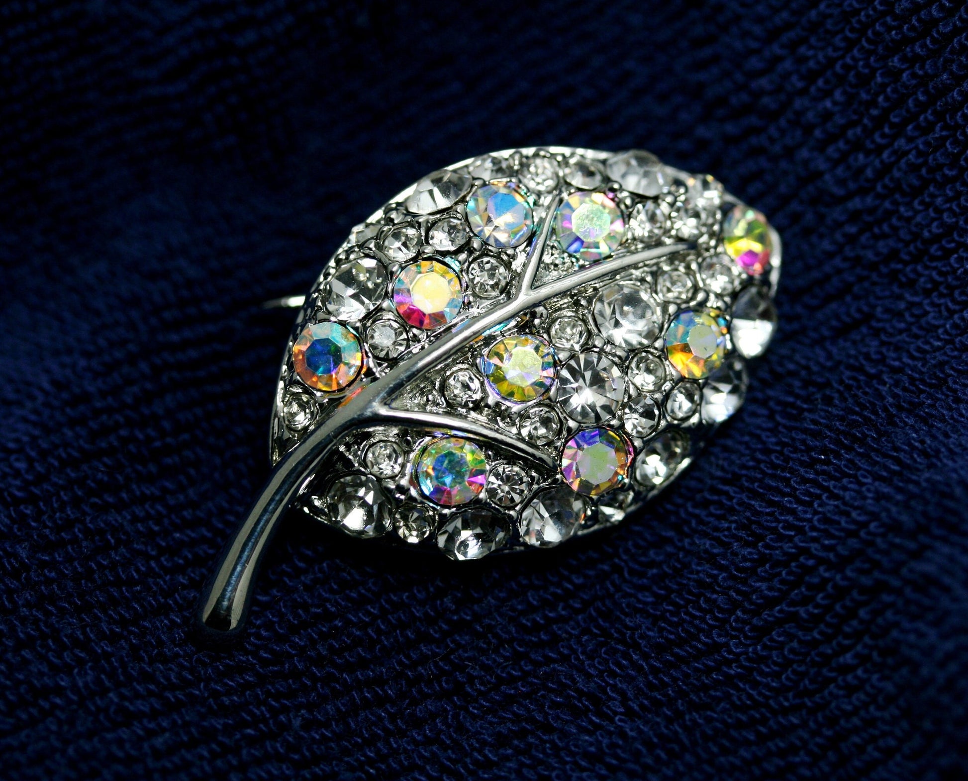 Aurora Crystal Rhinestone Two-tone Floral Leaf Brooch Pin