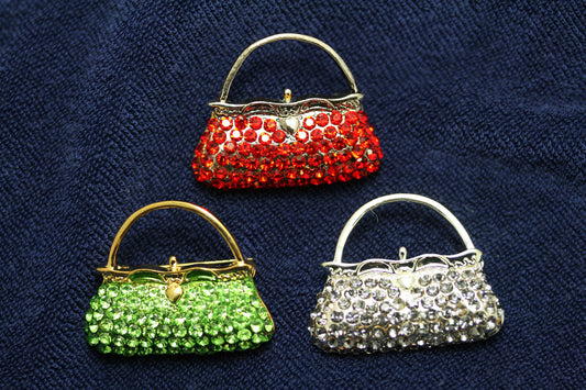 Crystal Women Purse Handbag Brooch Pin, Rhinestone Women Purse Fashion Jewelry Gift, DIY Jewelry