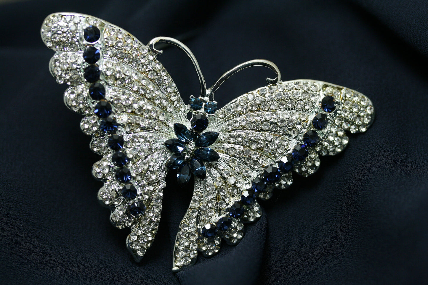 Vintage Antique Silver Rhodium Rhinestone Accent Butterfly Brooch, Fashion Statement Butterfly Brooch Pin