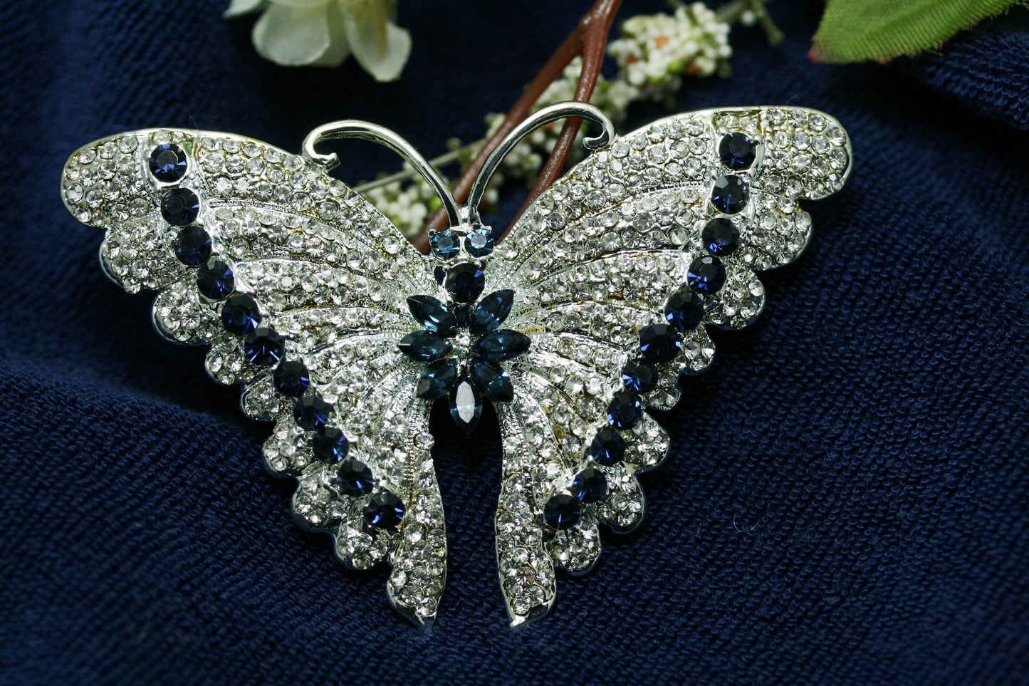 Vintage Antique Silver Rhodium Rhinestone Accent Butterfly Brooch, Fashion Statement Butterfly Brooch Pin