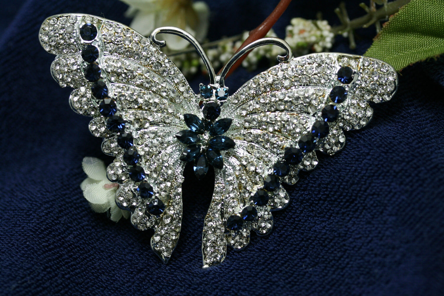 Vintage Antique Silver Rhodium Rhinestone Accent Butterfly Brooch, Fashion Statement Butterfly Brooch Pin