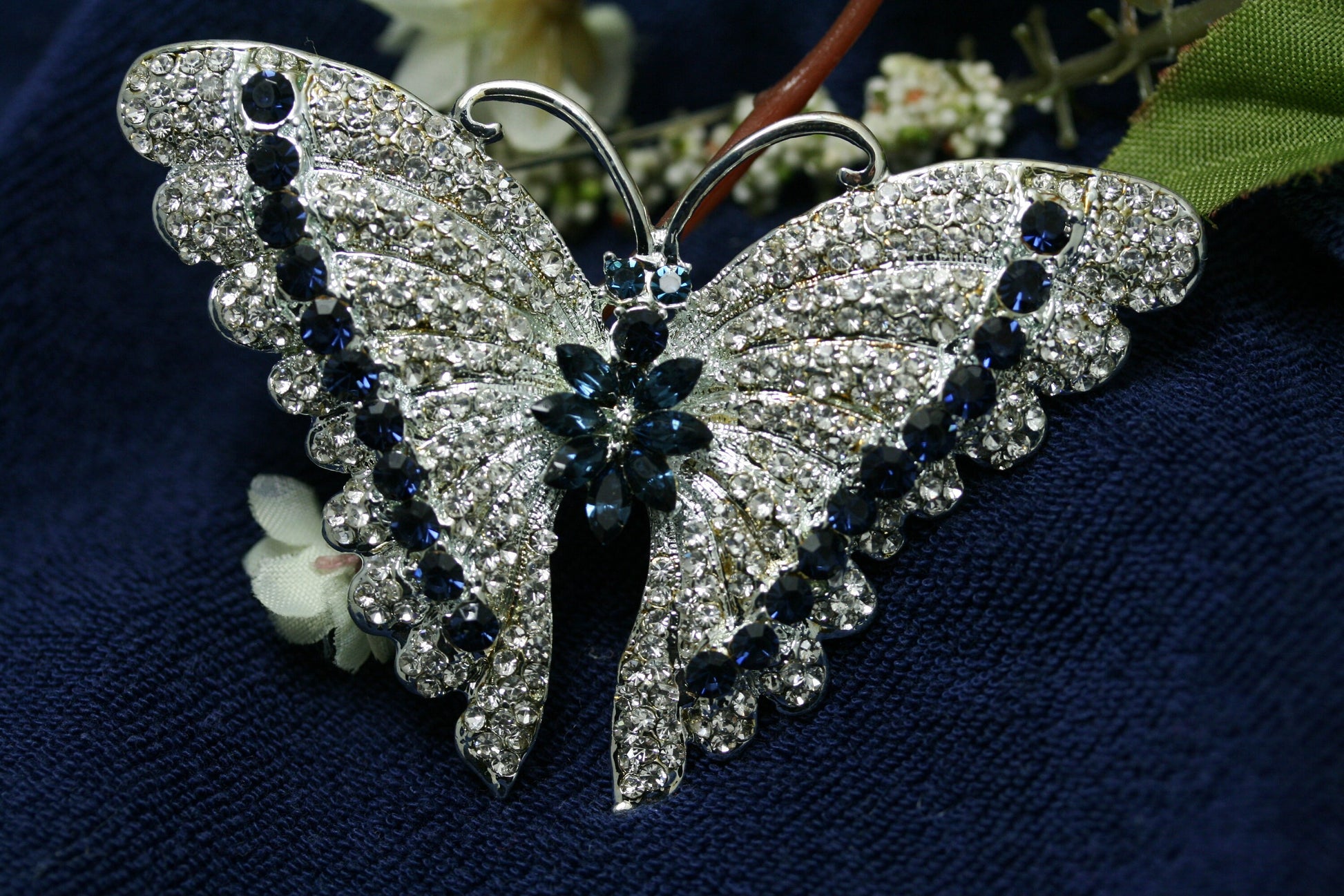 Vintage Antique Silver Rhodium Rhinestone Accent Butterfly Brooch, Fashion Statement Butterfly Brooch Pin