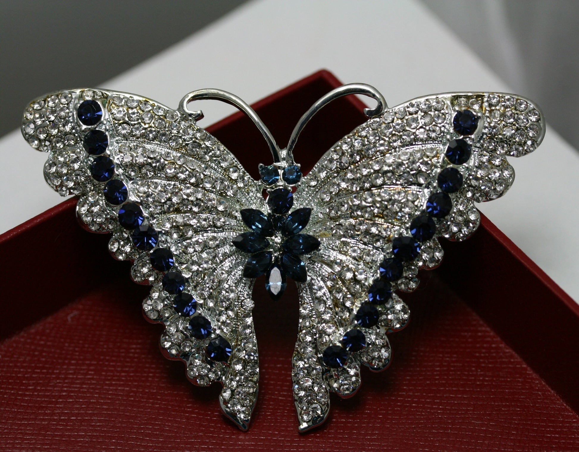 Vintage Antique Silver Rhodium Rhinestone Accent Butterfly Brooch, Fashion Statement Butterfly Brooch Pin