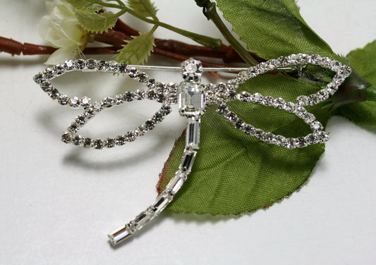 Silver-Tone Metal Elegant Clear Crystal Rhinestone Dainty Dragonfly Pin Brooch