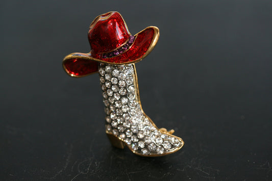 Texas Western Crystal Cowboy Cowgirl Boots Brooch Hat Pin Charm Enamel Jewelry, Rhinestone Western Boots Jewelry for Her