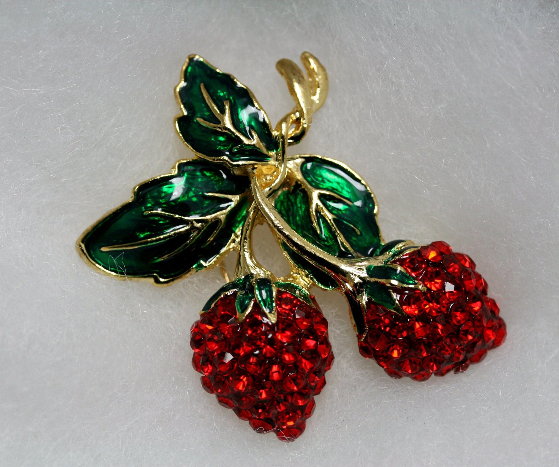 Rhinestone Double Strawberry Brooch Pin, Fruit Ruby Red Crystal Strawberry Brooch, Fruit Pin