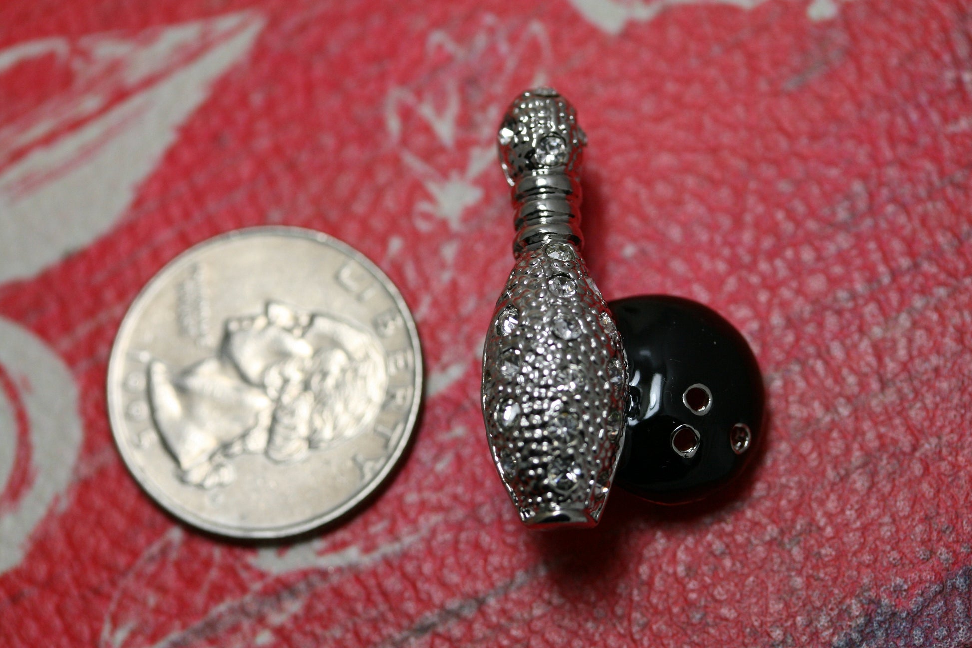 Rhinestone Bowling Pin And Bowling Ball Brooch, Sports Pin