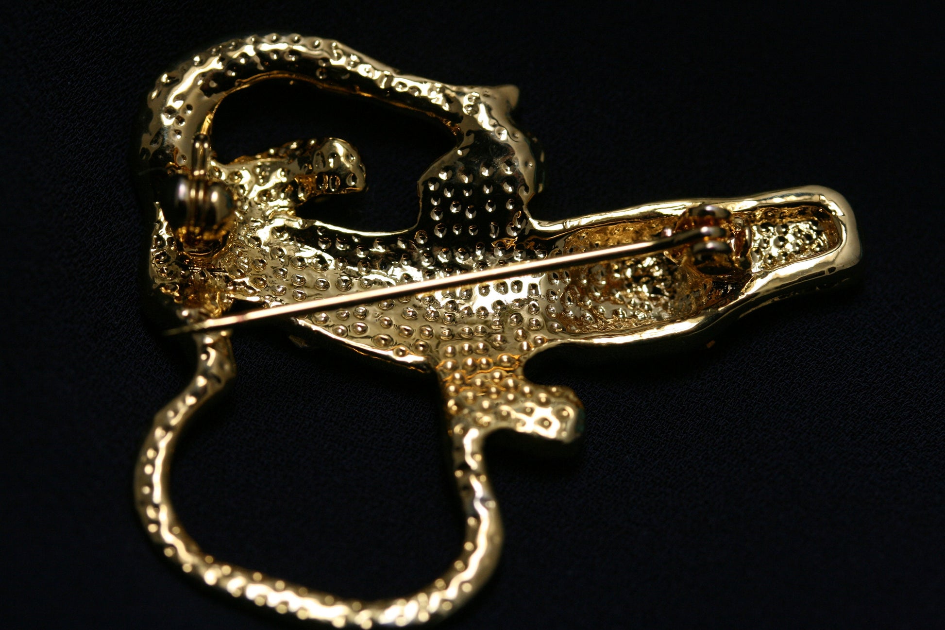 Vintage Jewelry Gold Tone and Rhinestone Alligator Pin Brooch, Eye Glasses Holder, Crocodile Brooch, Animal Brooch, Lizard Brooch