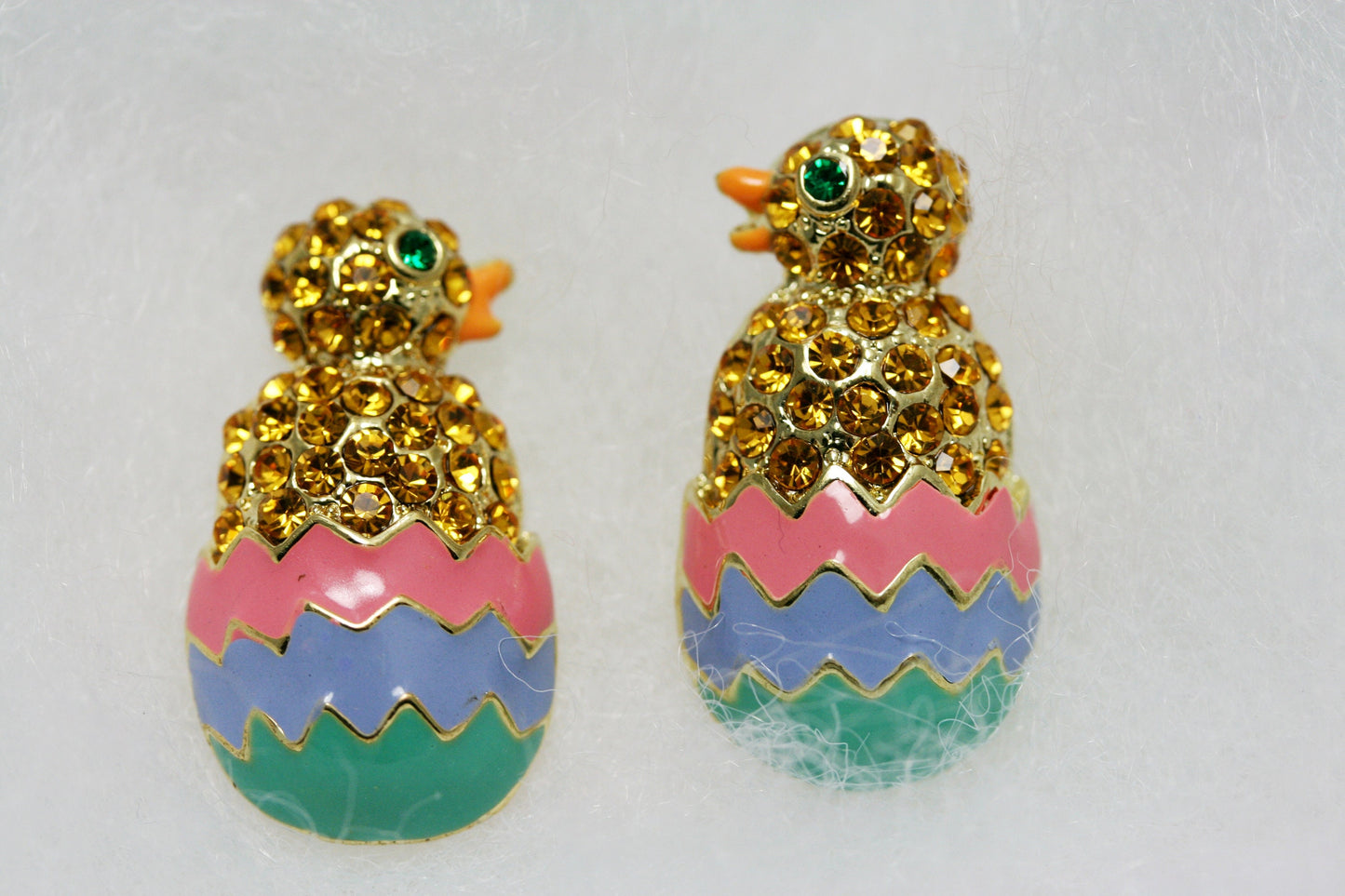Easter Baby Chick in Egg Rhinestone & Enamel Brooch Pin and Stud Earrings Set Easter Chick Jewelry Set