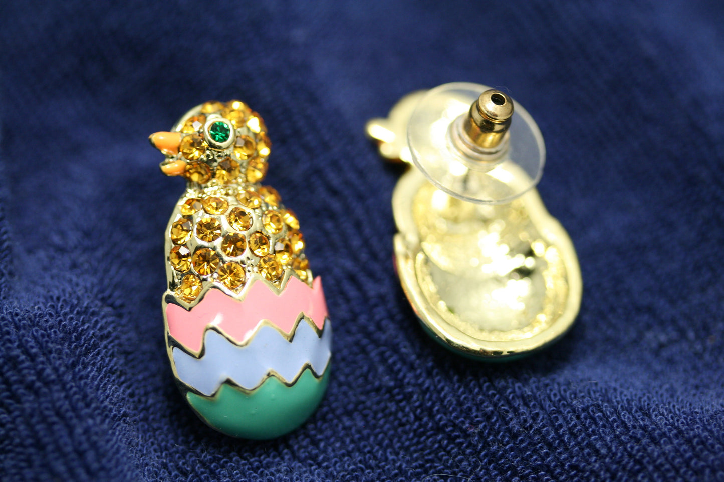Easter Baby Chick in Egg Rhinestone & Enamel Brooch Pin and Stud Earrings Set Easter Chick Jewelry Set