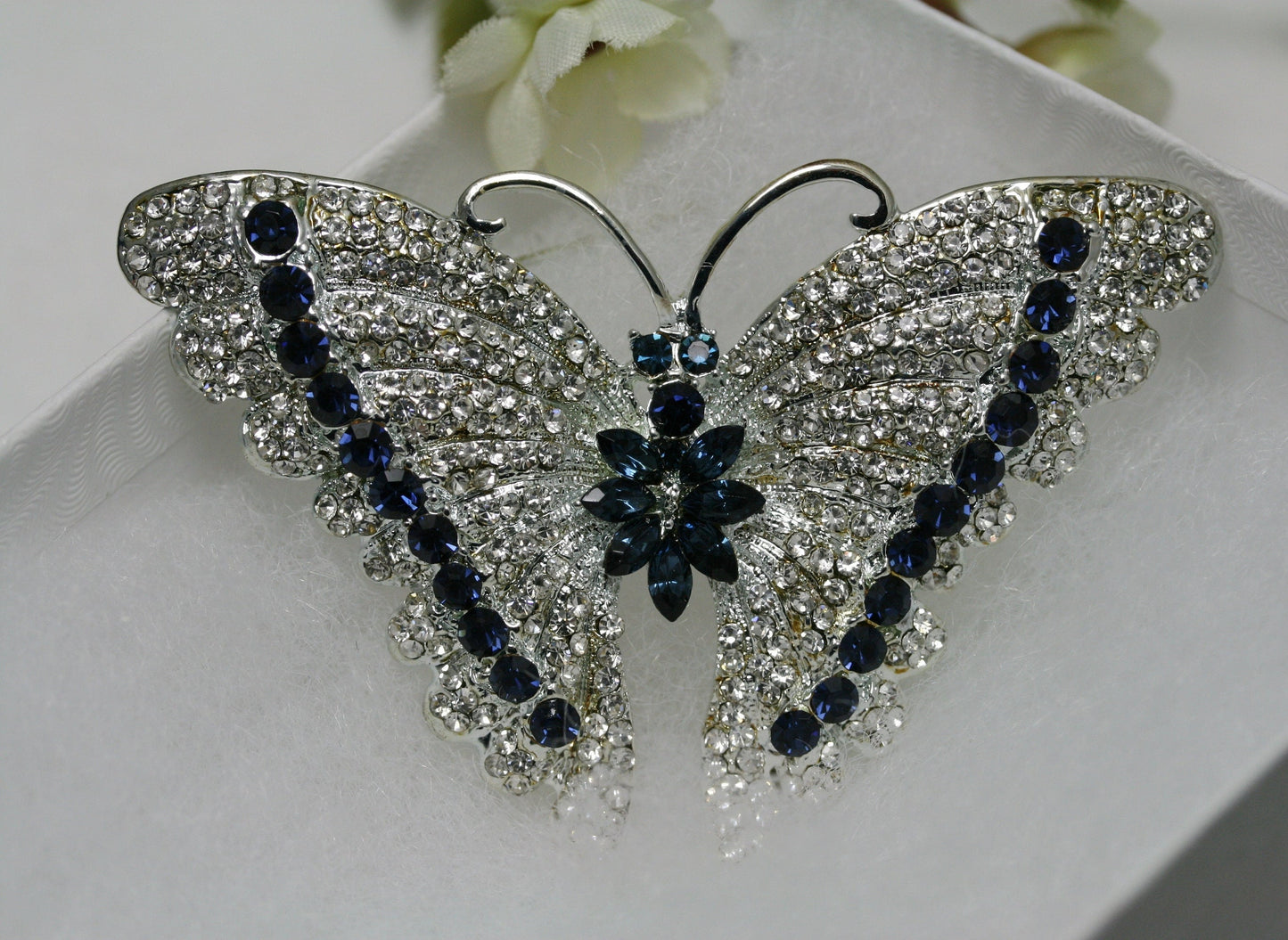 Vintage Antique Silver Rhodium Rhinestone Accent Butterfly Brooch, Fashion Statement Butterfly Brooch Pin