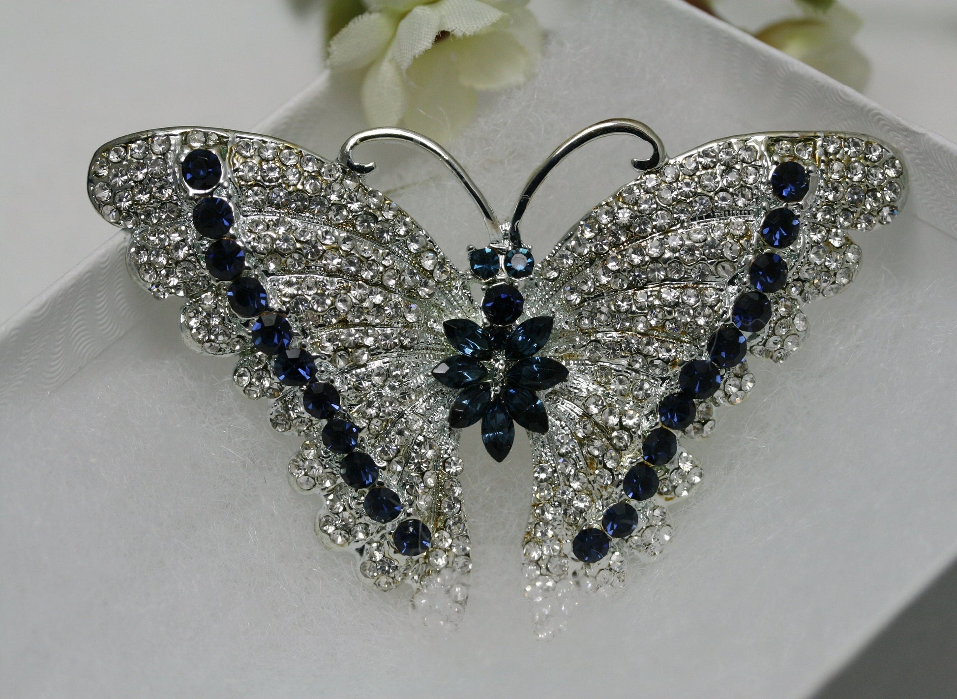 Vintage Antique Silver Rhodium Rhinestone Accent Butterfly Brooch, Fashion Statement Butterfly Brooch Pin