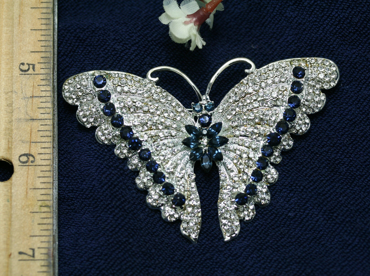 Vintage Antique Silver Rhodium Rhinestone Accent Butterfly Brooch, Fashion Statement Butterfly Brooch Pin